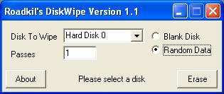 Roadkil's Disk Wipe Screenshot